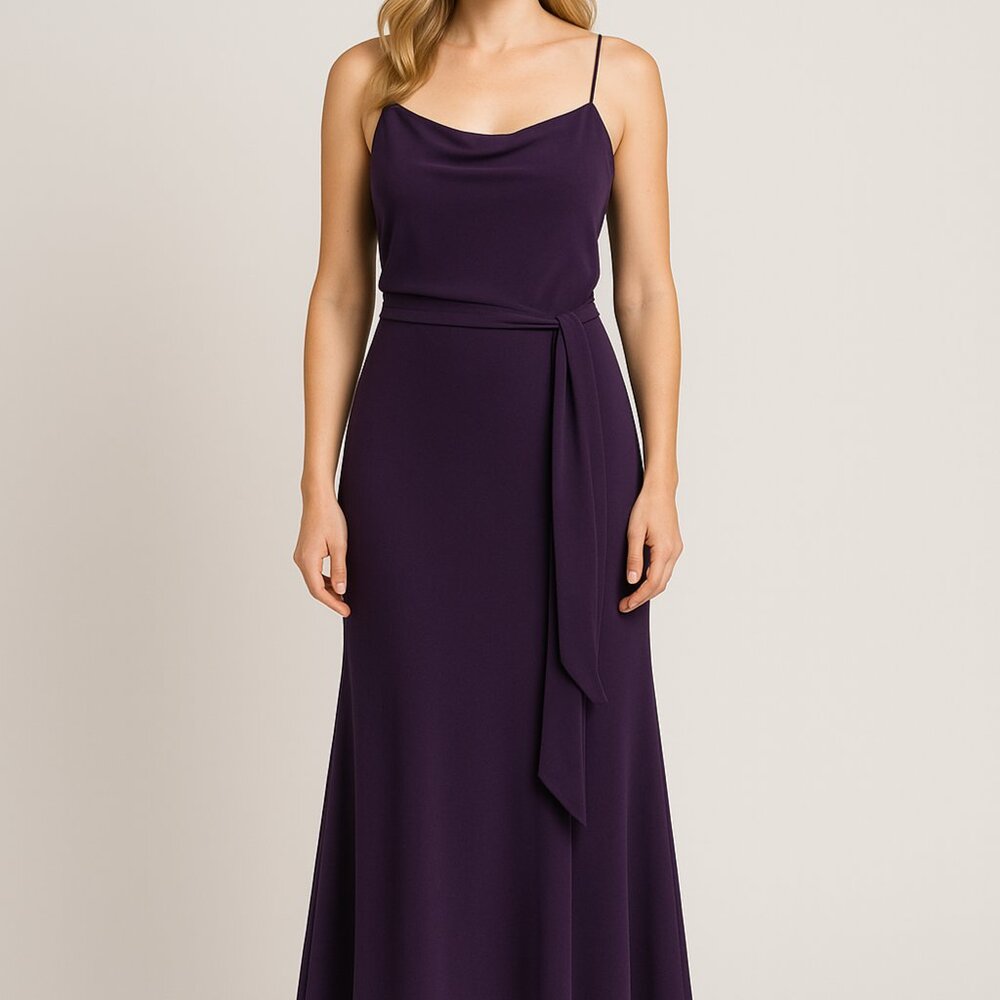 White By Vera Wang Purple Formal Gown w Spaghetti Straps & Draped Waist Size 0